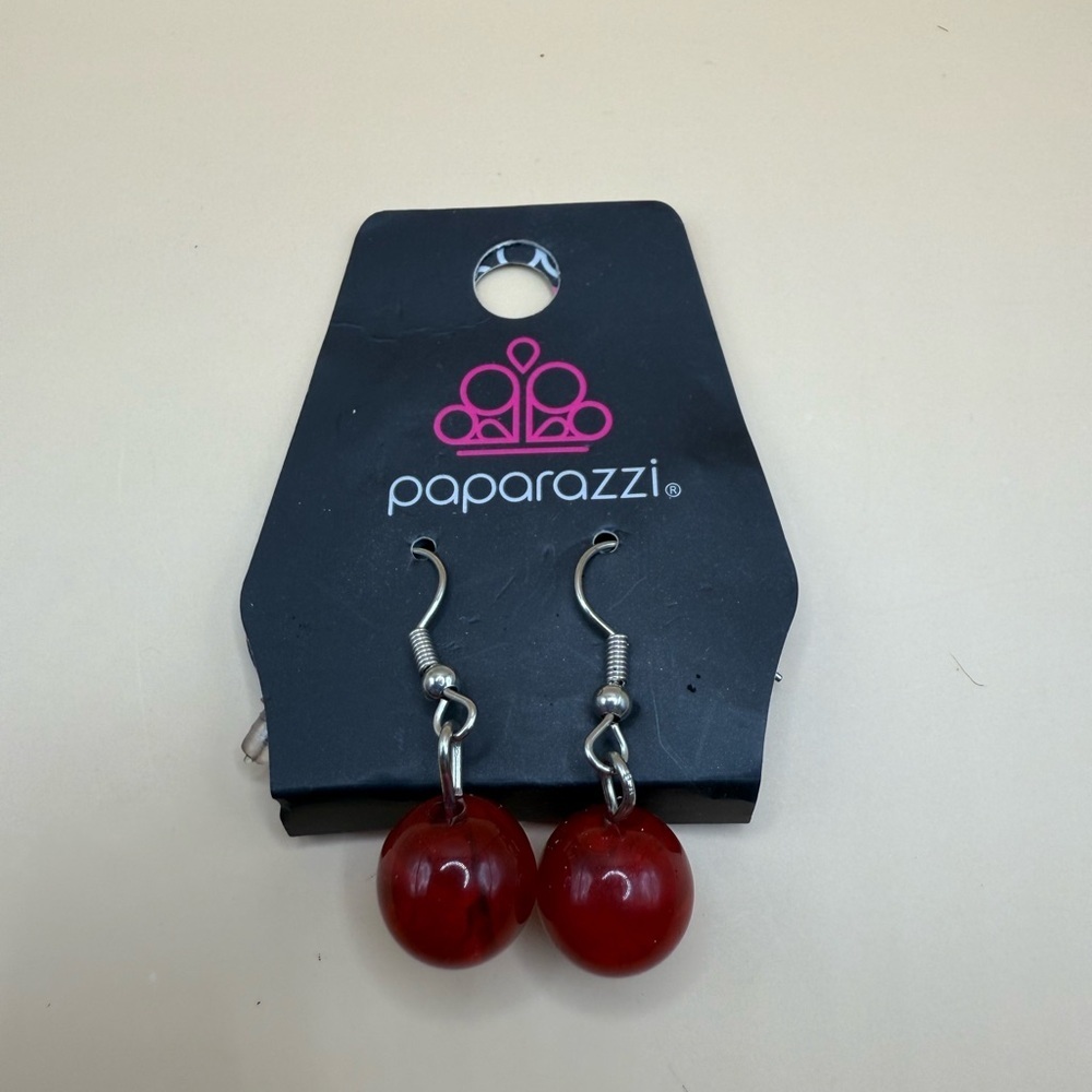 Paparazzi Red & Orange Bead Silver Tone Dangle Earrings